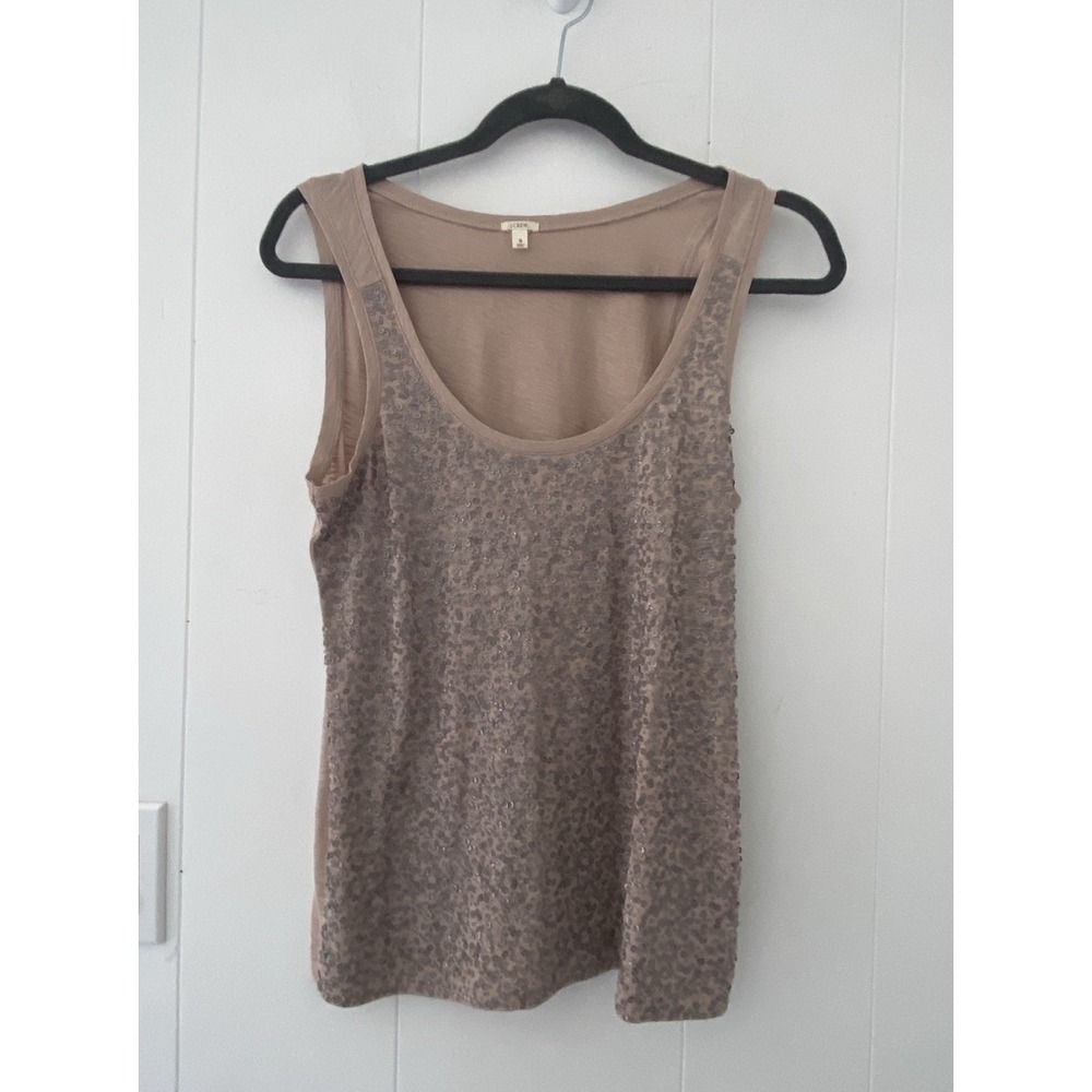 J.Crew Women's Sequin Tank Top Sleeveless Beige Stretch Size Small